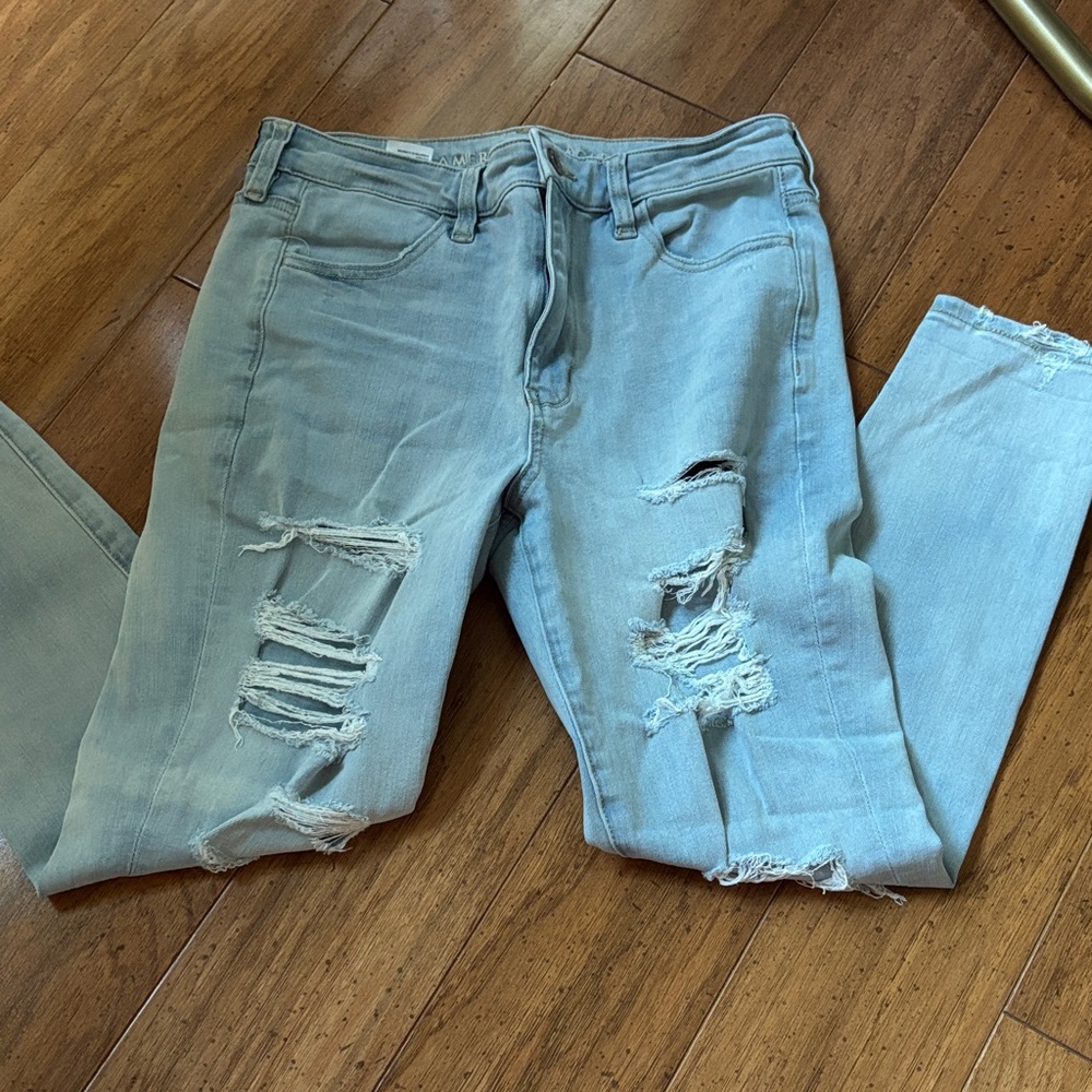 American Eagle Outfitters Ripped Light Blue Skinny Jeans
